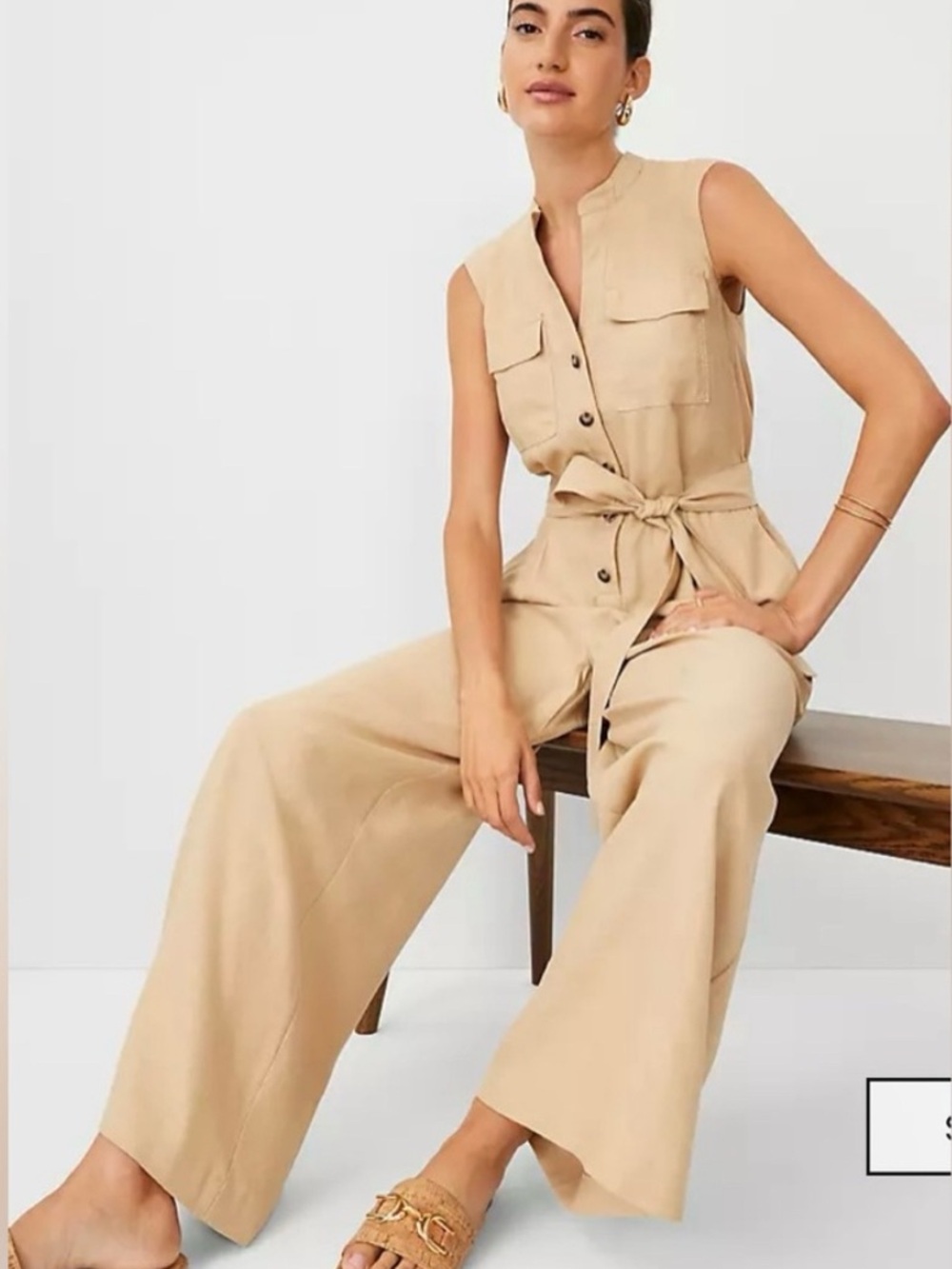 Ann Taylor Sandstone Sleeveless Wide-Leg Jumpsuit - Picture 3 of 7